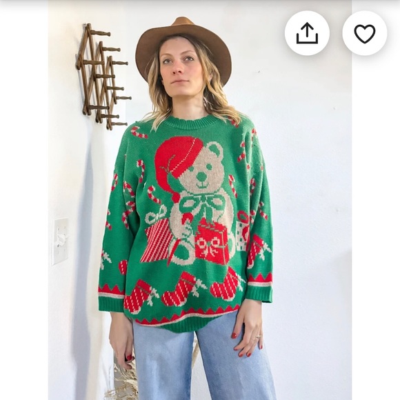 Vintage Nutcracker Green Teddy Bear Santa Patterned Christmas Sweater Size 24W - Picture 1 of 13